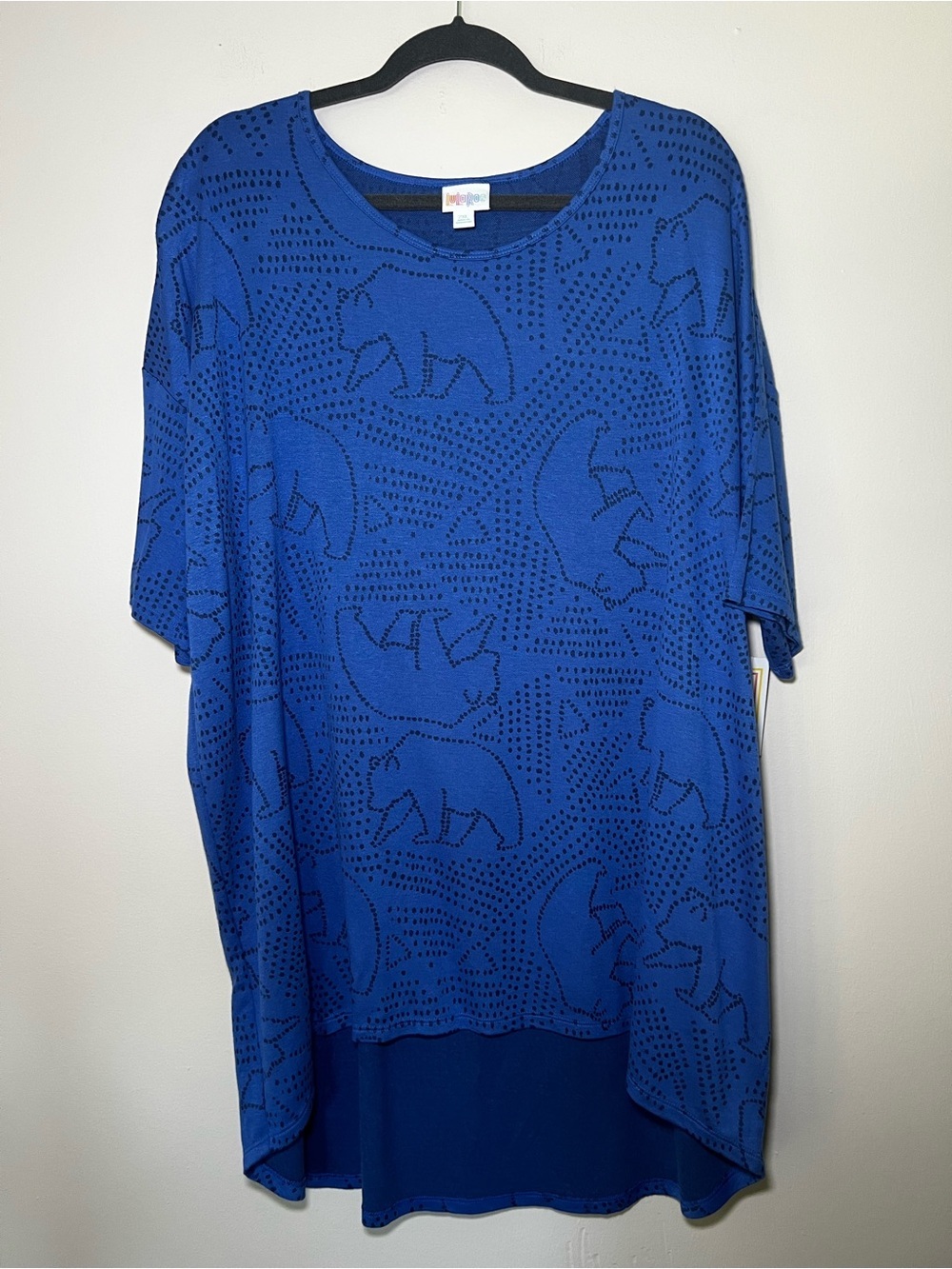 LuLaRoe Irma Blue Bear Print Short Sleeve Top